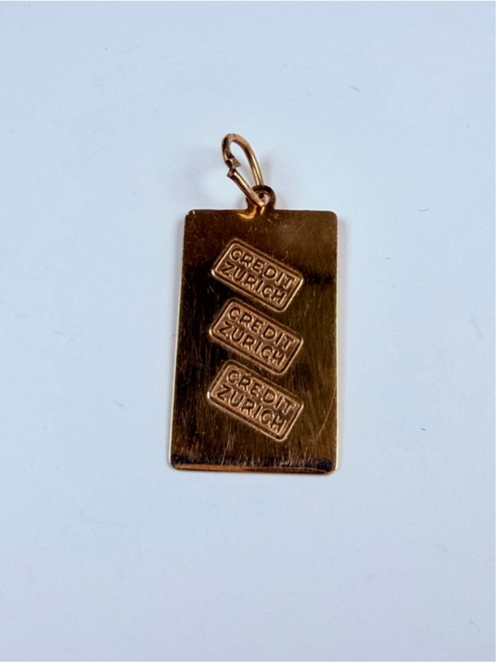 10K Solid Yellow Gold Credit Zurich 1 Gram Ingot Rectangle Bar Necklace Pendant - Picture 2 of 6